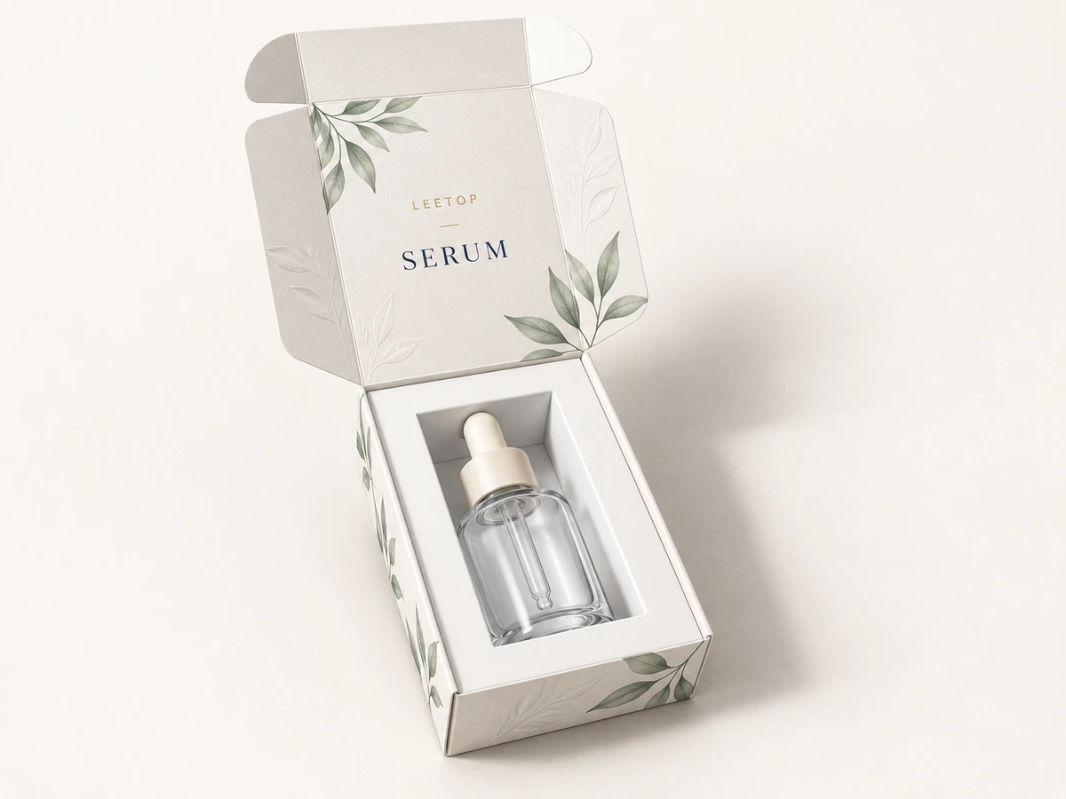 Printed folding carton with a fitted paperboard insert for a serum bottle