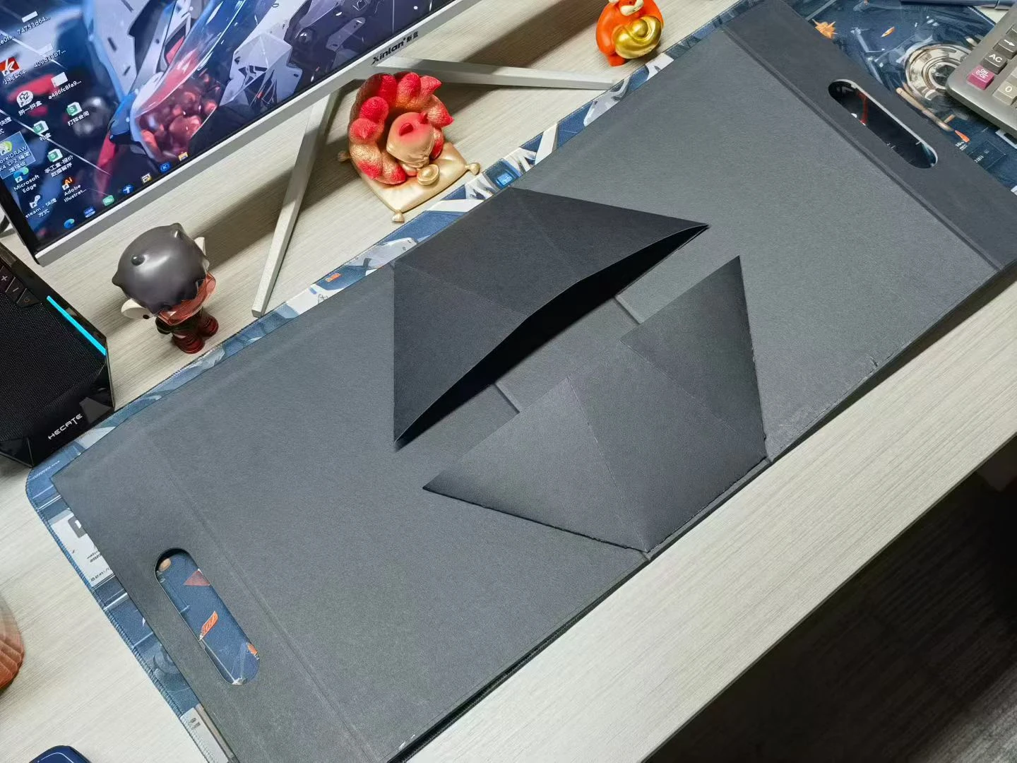 Real foldable gift box structure shown flat-open